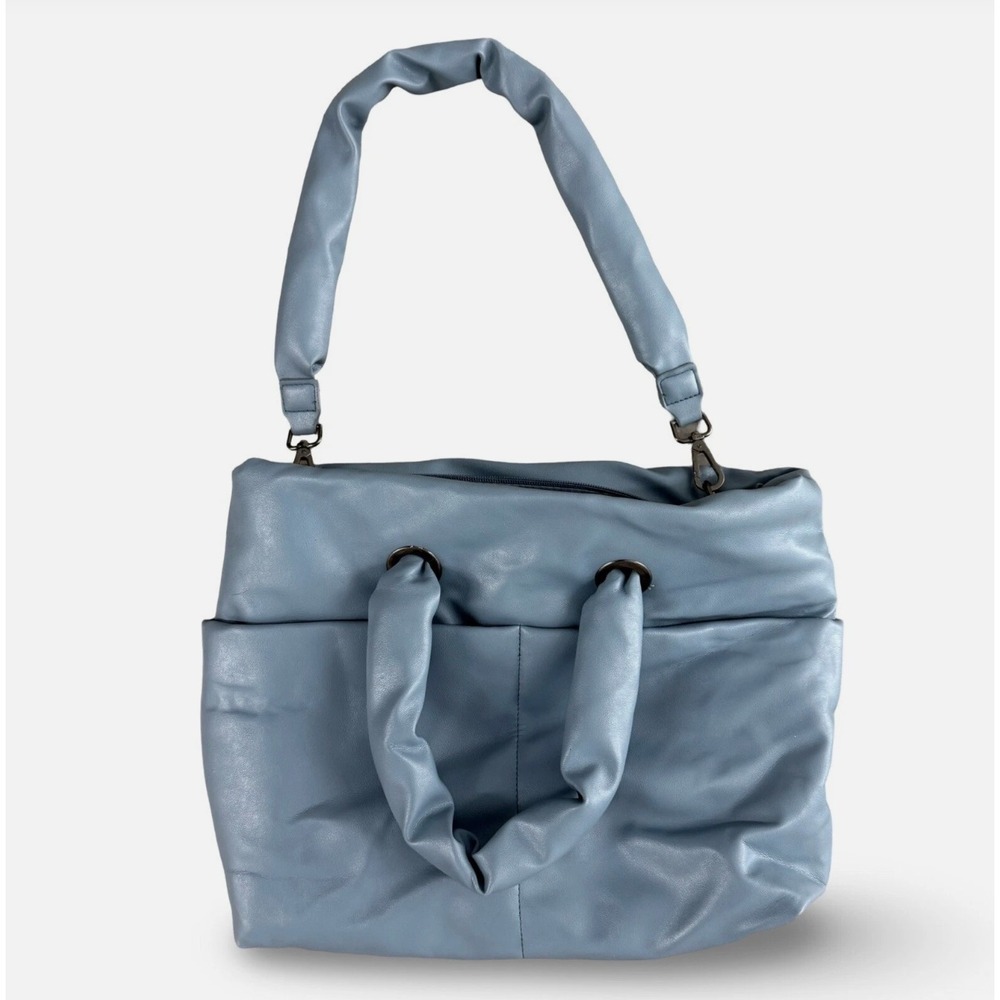 Rachel Roy Blue Slouch Shoulder Bag Large Tote Soft Faux Leather Padded Strap